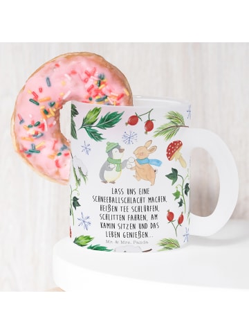 Mr. & Mrs. Panda Teetasse Glas Pinguin Hase Schneeballschlacht m... in Transparent