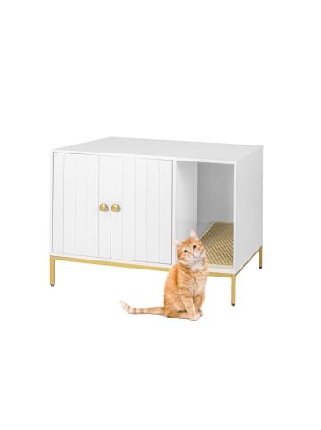 relaxdays Katzenschrank in Weiß/ Gold – (B)80 x (H)55 x (T)50 cm