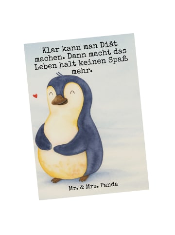 Mr. & Mrs. Panda Postkarte Pinguin Diät Design mit Spruch in Weiß