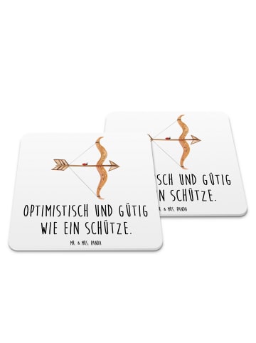 Mr. & Mrs. Panda Glasuntersetzer Sternzeichen Schütze mit Spruch in Weiß