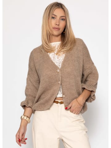 SASSYCLASSY Cardigan mit 3/4-Ärmeln in Taupe