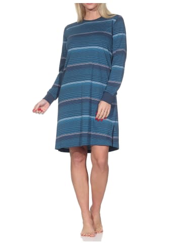 NORMANN Nachthemd langarm Bündchen Blockstreifen in blau-mel.