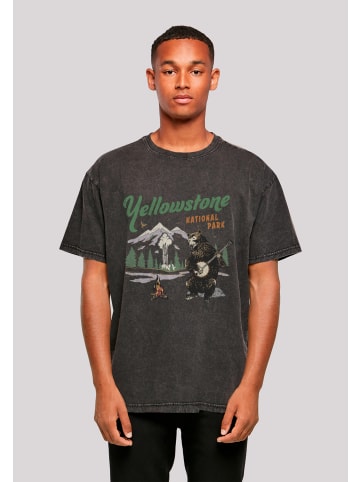 F4NT4STIC Oversize T-Shirt US National Parks Yellowstone Bear Playing Banjo in schwarz