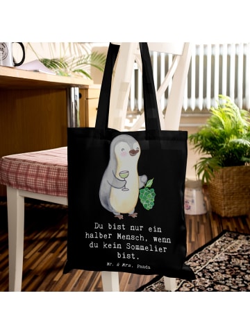 Mr. & Mrs. Panda Umhängetasche Sommelier Herz mit Spruch in Schwarz