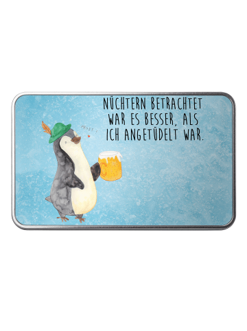 Mr. & Mrs. Panda Aufbewahrungsbox Pinguin Bier mit Spruch in Eisblau