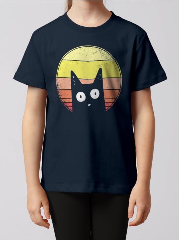 wat? Apparel T-Shirt Sunset Cat in Dunkelblau