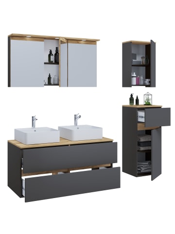 VCM 6 tlg. Badmöbel-Set mit Waschbecken Cosila-A 111cm in Anthrazit / Honig-Eiche