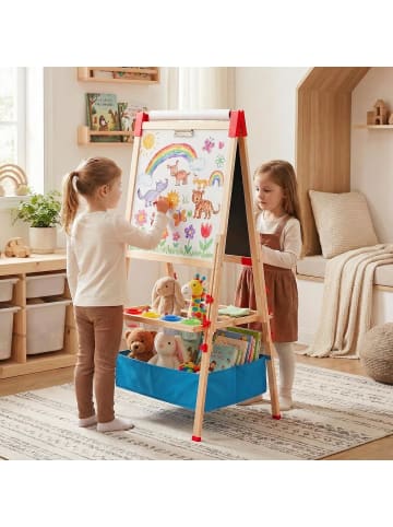 COSTWAY Kinder Tafel Holz doppelseitig ab 3 Jahren in Bunt