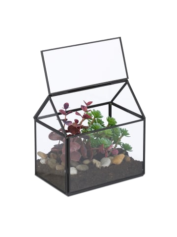 relaxdays Pflanzenterrarium "Haus" in Schwarz - (B)15 x (H)15 x (T)10 cm