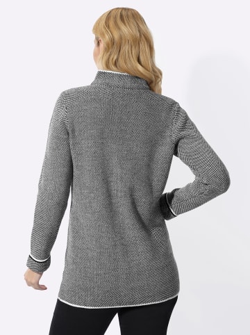 Sieh an! Long-Strickjacke in ecru-schwarz-gemustert