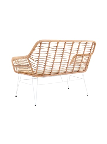 SalesFever Sitzbank Rattanoptik Natur In-und Outdoor geeignet mit Metallgestell in Weiß