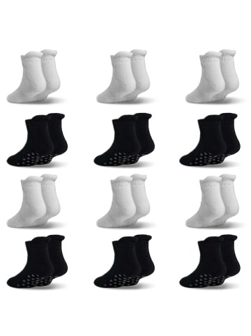 Yalion 12 Paar rutschfeste Socken, Wildlederoptik, schwarz/weiß