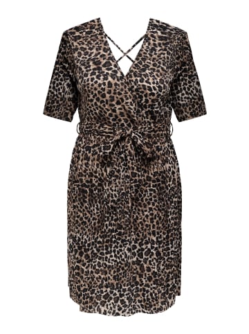 ONLY Carmakoma Legeres Leo Print Kleid mit Bindeband und V-Ausschnitt in Dunkelbraun
