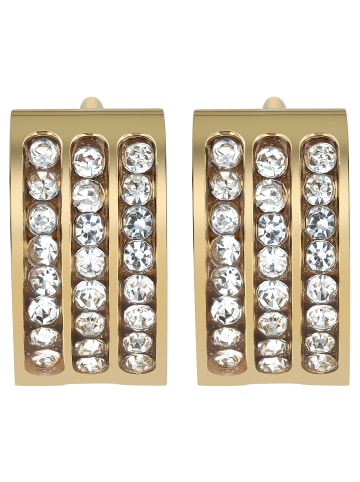 Adeliás Damen Ohrringe – Klappcreole aus Edelstahl mit Strass Steinchen in gold