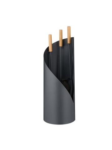 relaxdays 4-tlg. Kaminbesteck-Set in Grau/ Natur