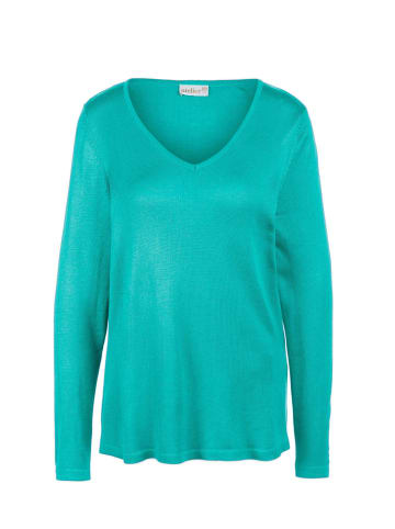 GOLDNER Kurzgröße:  V-Pullover in smaragd