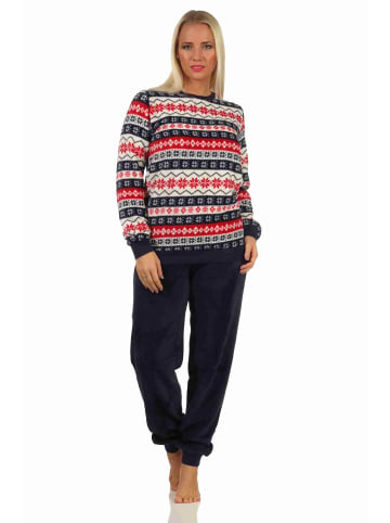 NORMANN Schlafanzug Pyjama langarm Norwegerlook Coralfleece in rot