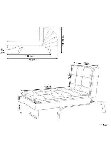 Beliani Chaiselongue LOIRET in Beige - (W) 179 x (H) 93 x (L) 76 cm