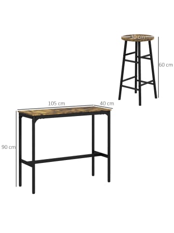 HOMCOM Bartisch-Set in Rustikal-Braun 105L x 40B x 90H cm