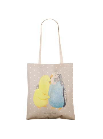 Mr. & Mrs. Panda Tote Bag Wellensittich Liebe ohne Spruch in Grau Pastell