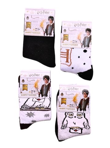 Harry Potter 4er-Set: Socken Harry Potter in Weiß-Schwarz