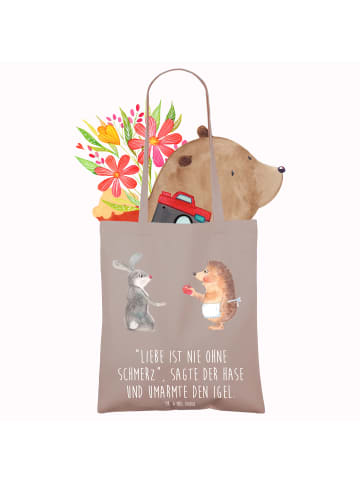 Mr. & Mrs. Panda Tragetasche Hase Igel mit Spruch in Braun Pastell
