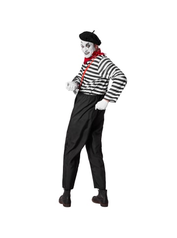 tectake Sechsteiliges Outfit im klassischen Pantomime-Stil, schwarz/weiß