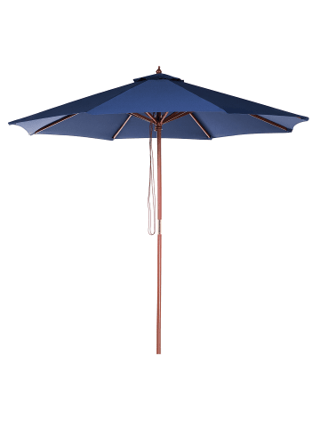 Beliani Marktschirm TOSCANA in Blau/Dunkler Holzfarbton/Gold