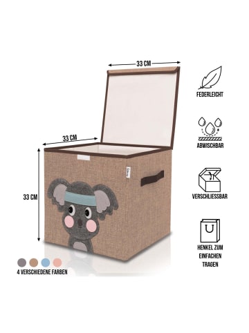 Lifeney Aufbewahrungsbox mit Deckel Braun Koala, 33 x 33 x 33 cm