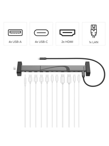 Hama Connect2Office Work, Silikon-Standfüße, 12 Ports in schwarz