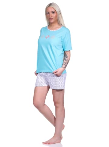 NORMANN Shorty kurzarm Schlafanzug Rundhals und BlümchenMuster - 74480 in türkis