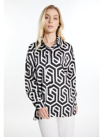 DreiMaster Damen Hemdbluse in Schwarz Wollweiss