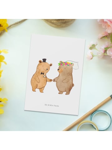 Mr. & Mrs. Panda Postkarte Bären Heirat ohne Spruch in Weiß