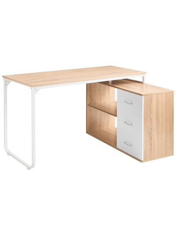 Beliani Schreibtisch SOGNE in Braun/Weiß - (W) 140 x (H) 75 x (L) 100 cm