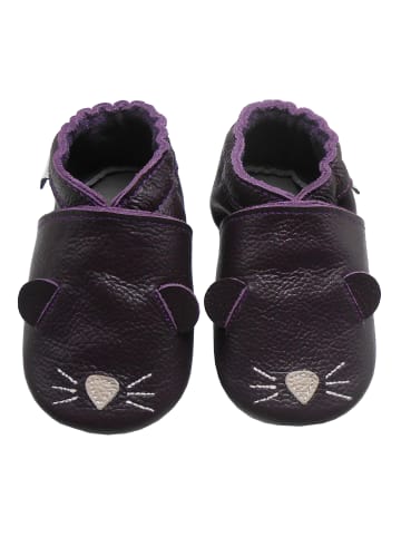 Bemesu Dunkellila Baby-Leder-Laufschuhe, komfortabel mit rutschfester Sohle -Mäusemotiv