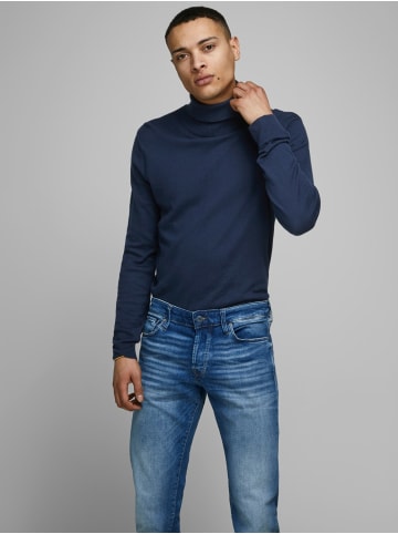 Jack & Jones Dünner Rollkragen Strickpullover Rundhals Basic Sweater JJEEMIL in Dunkelblau