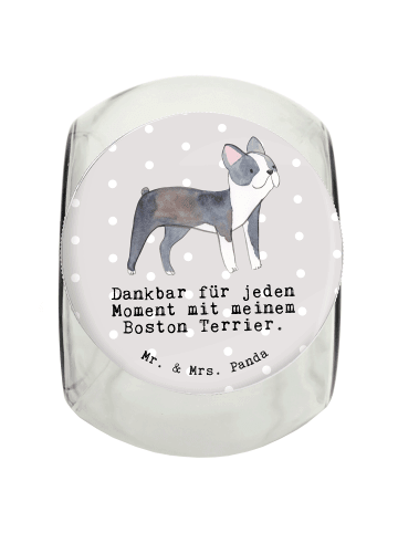 Mr. & Mrs. Panda Leckerli Glas Boston Terrier Moment mit Spruch in Grau Pastell