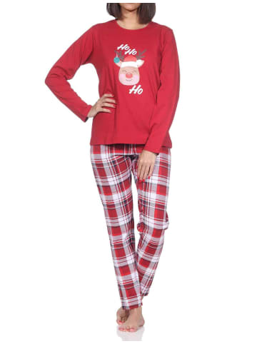 NORMANN Schlafanzug Weihnachten langarm Renntier in rot1
