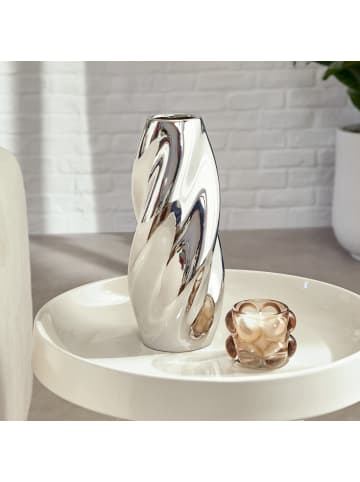 Atmosphera Créateur d'intérieur Vase TWISTED SKY aus Keramik in Silbern, Ø 11,5 x (H) 28,5 cm