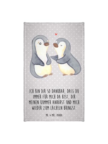 Mr. & Mrs. Panda Gästehandtuch Pinguine trösten mit Spruch in Grau Pastell