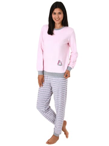 NORMANN Frottee Pyjama langarm Bündchen und Pinguin Stickerei - 50002 in rosa