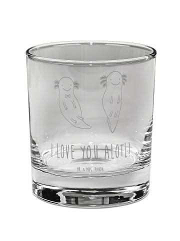 Mr. & Mrs. Panda Whiskey Glas Axolotl Liebe mit Spruch in Transparent