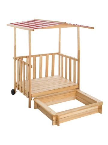 tectake Holzsandkasten, 106 x 105 x 137 cm, mit Sitzflächen und Sonnendach