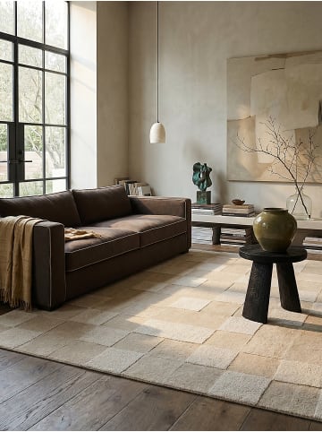 KADIMA DESIGN Wollteppich Kurzflor DEBEN Geometrisch Karo Naturfaser in Beige