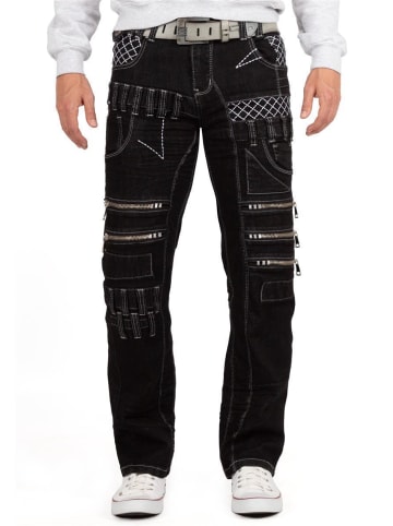 KOSMO LUPO Herren Regular Fit Jeans Stonewashed in Black
