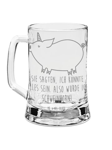 Mr. & Mrs. Panda Gravur Bierkrug Einhorn Schwein mit Spruch in Transparent