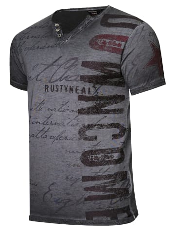 Rusty Neal V-Neck T-Shirt mit Seitlichem Logo-Print in Anthrazit