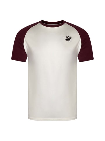 SikSilk T-Shirt Raglan in White, Burgundy