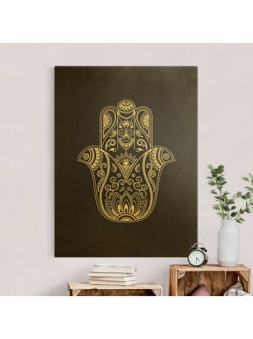 WALLART Leinwandbild Gold - Mandala Hamsa Hand Lotus Set auf Schwarz in Schwarz