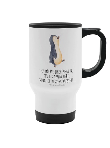 Mr. & Mrs. Panda Thermobecher Pinguin marschieren mit Spruch in Weiß